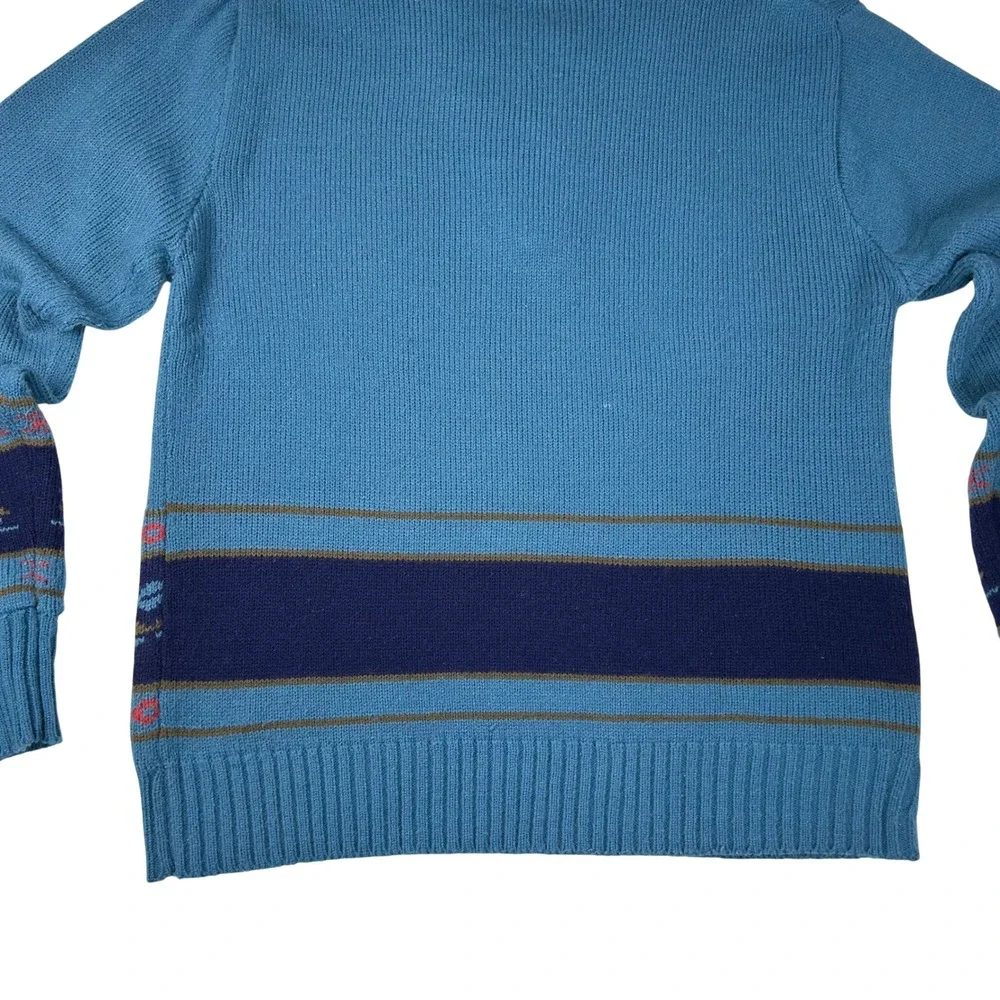 Vintage Sigallo Mens Blue V-Neck‎ Sweater Southwestern Pattern Acrylic Size S
